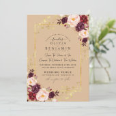 ブルゴーニュ金ゴールドフローラレスシックフォイルグリッター結婚ズI 招待状 (スタンド正面)