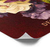 ブルゴーニュ金ゴールドフローラ冬の結婚式ウェルカムサイン ポスター (角)