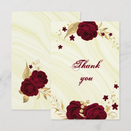 ブルゴーニュ金ゴールドフローラ大理石 サンキューカード (正面/裏面)