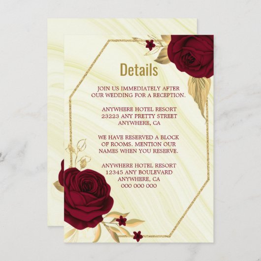 ブルゴーニュ金ゴールドフローラ幾何大理石詳細 エンクロージャーカード (正面/裏面)