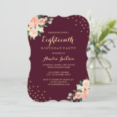 ブルゴーニュ金ゴールドフローラ紙吹雪18th誕生日パーティー 招待状 (スタンド正面)