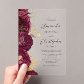 ブルゴーニュ金ゴールドフローラ結婚スクリプト アクリル招待状 (インサイチュ (ポータブル))