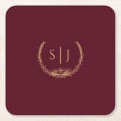 ブルゴーニュ金ゴールドフローラ結婚ズモノグラム スクエアペーパーコースター (正面)