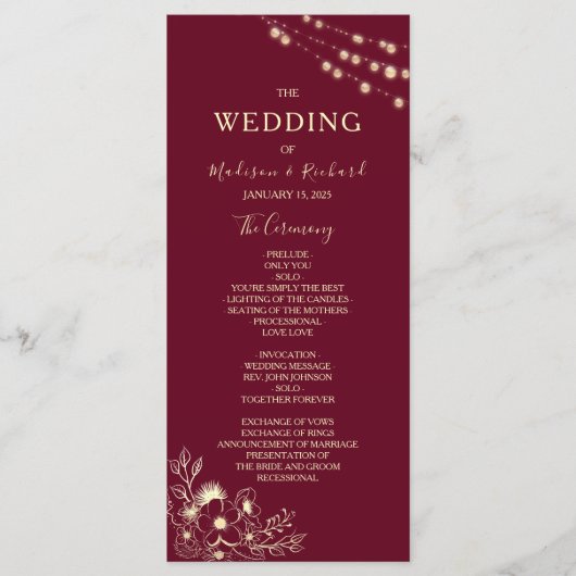 ブルゴーニュ金ゴールドフローラ結婚式 プログラムカード プログラム (正面)