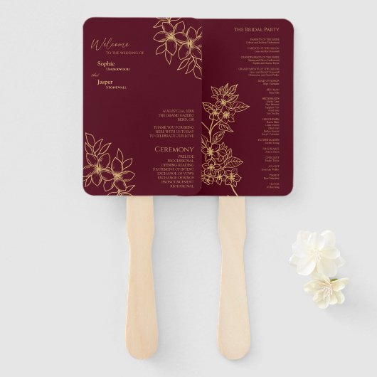 ブルゴーニュ金ゴールドフローラ結婚式 プログラムファン ハンドファン (正面&裏面)
