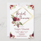 ブルゴーニュ金ゴールドフローラ花枠ブライダルシャワー 招待状 (正面)