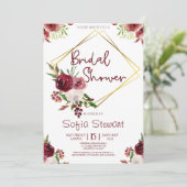 ブルゴーニュ金ゴールドフローラ花枠ブライダルシャワー 招待状 (スタンド正面)