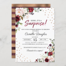 ブルゴーニュ金ゴールドフローラ誕生日招待状