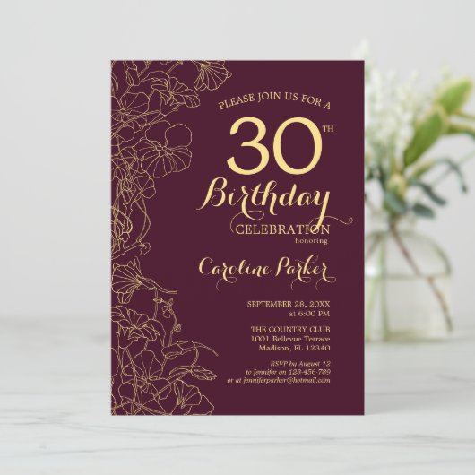 ブルゴーニュ金ゴールドフローラ30歳の誕生日パーティー 招待状 (スタンド正面)