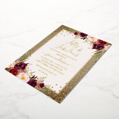 ブルゴーニュ金ゴールドフローラ50と素晴らしい誕生日 箔招待状 (回転した状態)