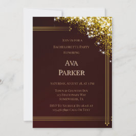 ブルゴーニュ金ゴールドフローリッシュグリッターバチェロレッテ 招待状