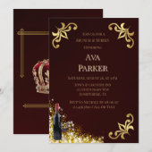 ブルゴーニュ金ゴールドフローリッシュグリッターブランチ&バブリー 招待状 (正面/裏面)