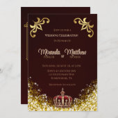 ブルゴーニュ金ゴールドフローリッシュ王室のグリッター結婚ズ 招待状 (正面/裏面)