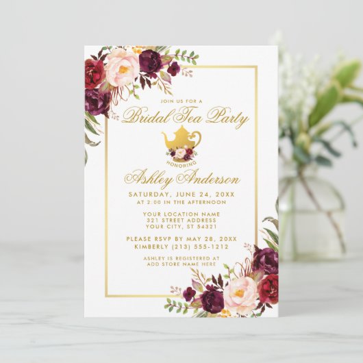 ブルゴーニュ金ゴールドブライダルシャワーティーパーティー招待状B 招待状 (スタンド正面)