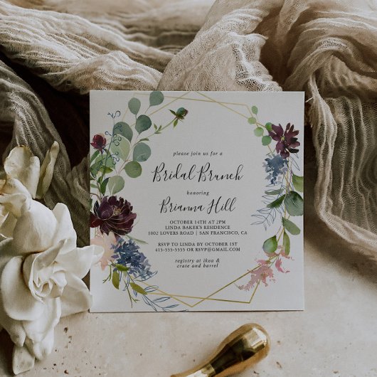 ブルゴーニュ金ゴールドブライダルブランチブライダルシャワー 招待状