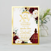 ブルゴーニュ金ゴールドホワイトフローラキンセアニラクリン15 箔招待状 (立ち正面)