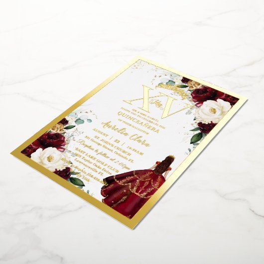 ブルゴーニュ金ゴールドホワイトフローラキンセアニラクリン15 箔招待状 (回転した状態)