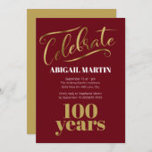ブルゴーニュ金ゴールドホワイト100thバースデーパーティー 招待状 (正面/裏面)