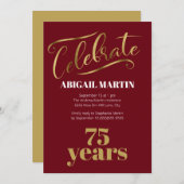 ブルゴーニュ金ゴールドホワイト75thバースデーパーティー 招待状 (正面/裏面)