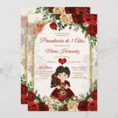 ブルゴーニュ金ゴールドボホスペインのガールトレスアñオスフローラ 招待状 (正面/裏面)