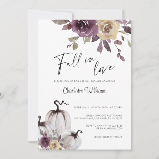 ブルゴーニュ金ゴールドボホ秋インラブブライダルシャワー 招待状 (正面)