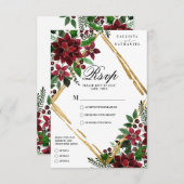 ブルゴーニュ金ゴールドポインセチアフローラ水結婚色の 出欠カード (正面/裏面)