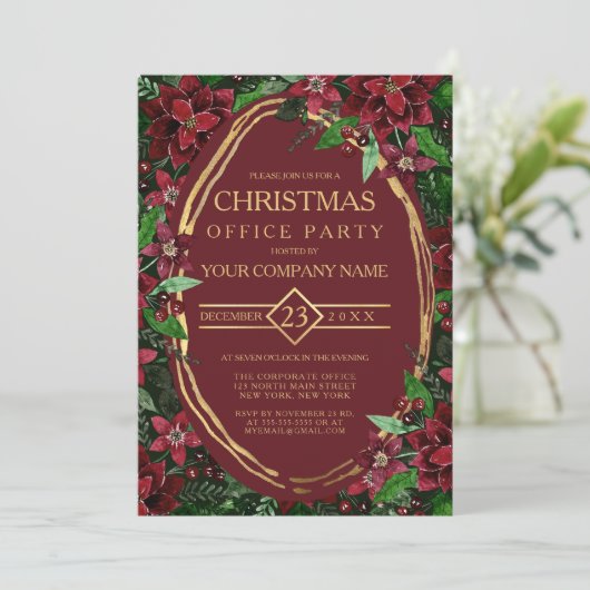 ブルゴーニュ金ゴールドポインセチア企業のアイビークリスマス 招待状 (スタンド正面)