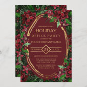 ブルゴーニュ金ゴールドポインセティアアイビー企業のホリデイ 招待状 (正面/裏面)
