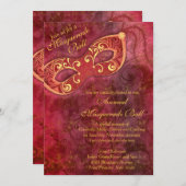 ブルゴーニュ金ゴールドマルディグラスマスカレードボール 招待状 (正面/裏面)