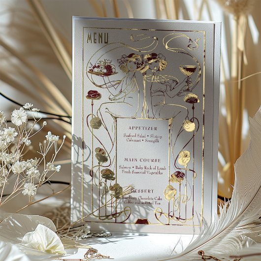 ブルゴーニュ金ゴールドメニューカードヴィンテージアールヌーボーフォイル 箔招待状