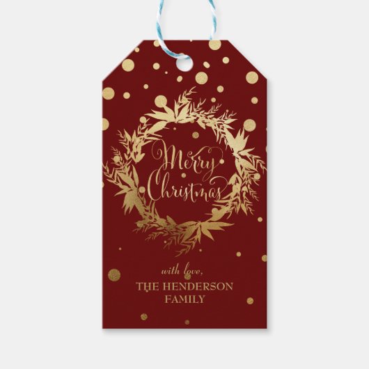 ブルゴーニュ金ゴールドメリークリスマスユーカリリース ギフトタグ (正面)