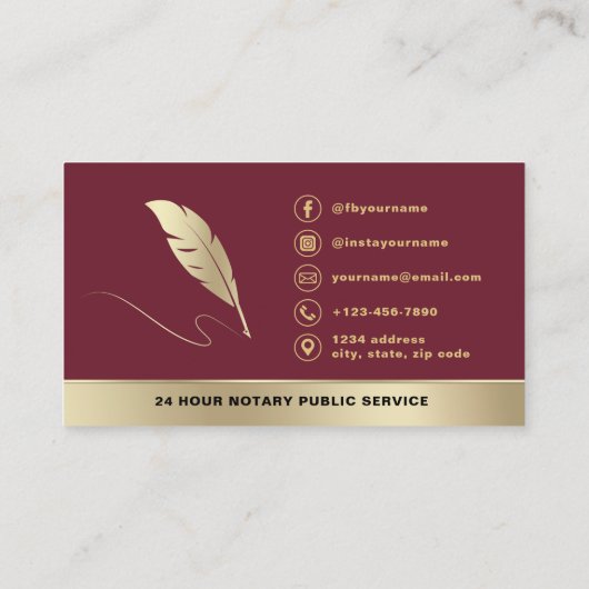 ブルゴーニュ金ゴールドモバイル公証人署名エージェントフォト 名刺 (裏面)