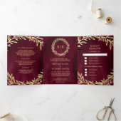 ブルゴーニュ金ゴールドリーフブランチ結婚オールインワン 三つ折り招待状 (内部)