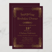 ブルゴーニュ金ゴールドレースサプライズ18誕生日ディナー 招待状 (正面/裏面)