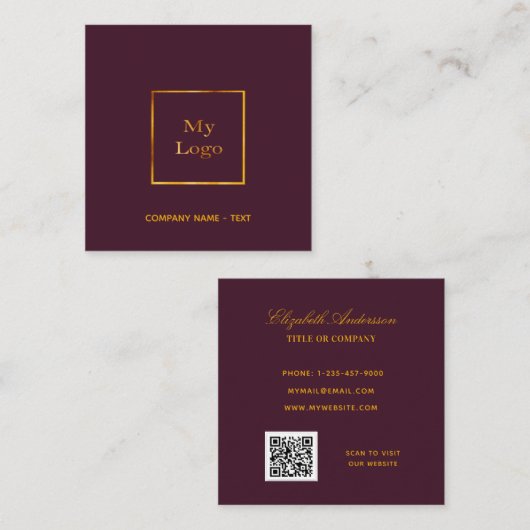 ブルゴーニュ金ゴールドロゴQRコエレガントード スクエア名刺 (正面/裏面)