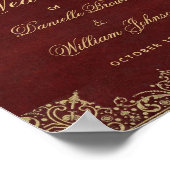 ブルゴーニュ金ゴールドヴィンテージ結婚スクリプトのウェルカムサイン ポスター (角)