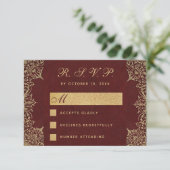ブルゴーニュ金ゴールドヴィンテージ結婚式エレガント書 出欠カード (スタンド正面)