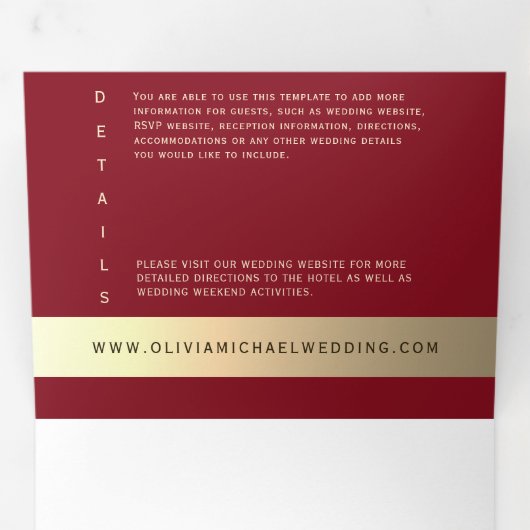 ブルゴーニュ金ゴールド写真三重ウェディング招待 三つ折り招待状 (内部最初)