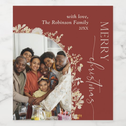 ブルゴーニュ金ゴールド写真撮影メリークリスマス ワインラベル (シングルラベル)