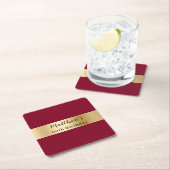 ブルゴーニュ金ゴールド名スクリプト誕生日 スクエアペーパーコースター (インサイチュ)