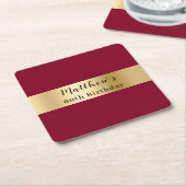 ブルゴーニュ金ゴールド名スクリプト誕生日 スクエアペーパーコースター (アングル)