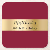 ブルゴーニュ金ゴールド名スクリプト誕生日 スクエアペーパーコースター (正面)