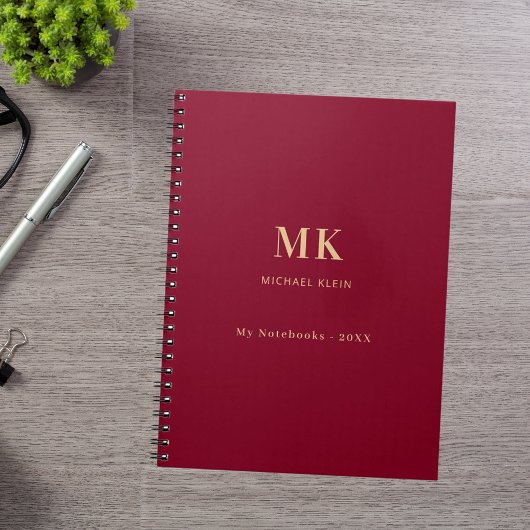 ブルゴーニュ金ゴールド名モノグラム ノートブック