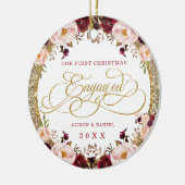 ブルゴーニュ金ゴールド婚約した初めてのクリスマスプ結婚ラス セラミックオーナメント (左)