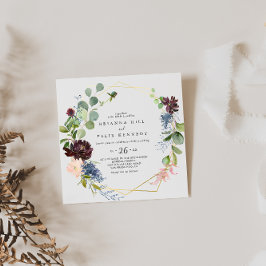 ブルゴーニュ金ゴールド幾何カジュアル結婚の 招待状