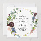 ブルゴーニュ金ゴールド幾何カジュアル結婚の 招待状 (正面)