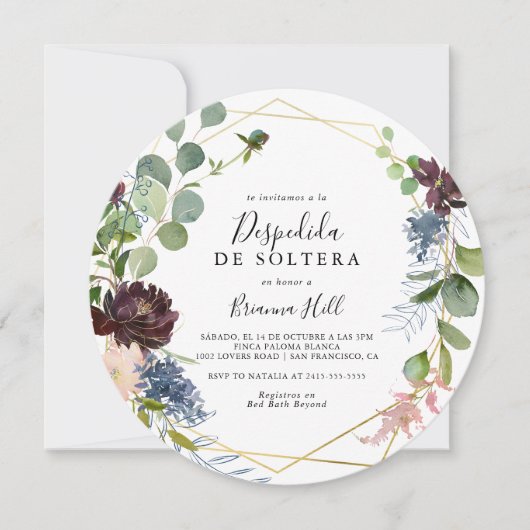 ブルゴーニュ金ゴールド幾何スペインのブライダルシャワー 招待状 (正面)