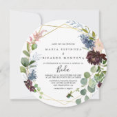 ブルゴーニュ金ゴールド幾何スペインの結婚の 招待状 (正面)