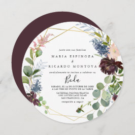 ブルゴーニュ金ゴールド幾何スペインの結婚の 招待状