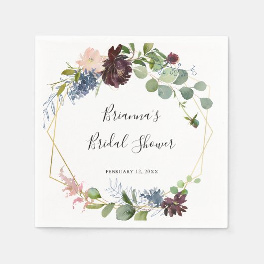 ブルゴーニュ金ゴールド幾何学ブライダルシャワー スタンダードカクテルナプキン (正面)